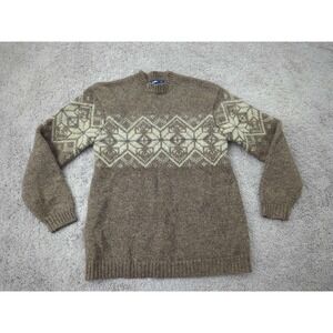 Celio* Sweater Womens Large Brown Fair Isle Pullover Long Sleeve Pure Wool‎